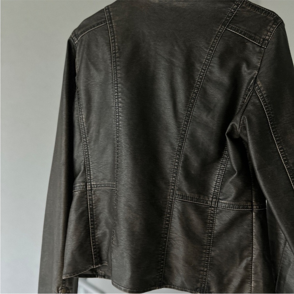 TCEC Peace of Mind Washed Brown Vegan Leather Moto  Jacket Street Plus size XXL - Picture 11 of 17